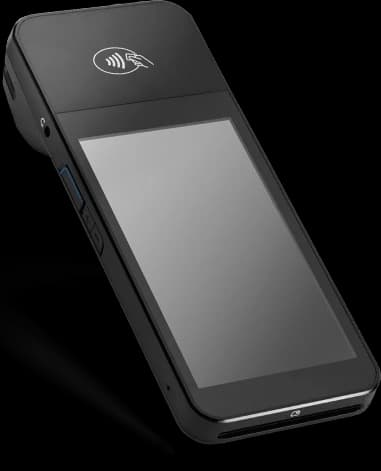 Black BBPOS WisePOS E handheld card reader with a contactless symbol above the screen